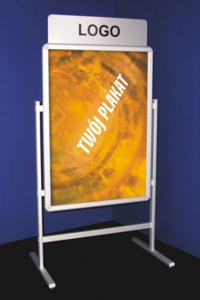 STOJAK PLAKATOWY NA STOPACH - Z TABLICĄ NA LOGO